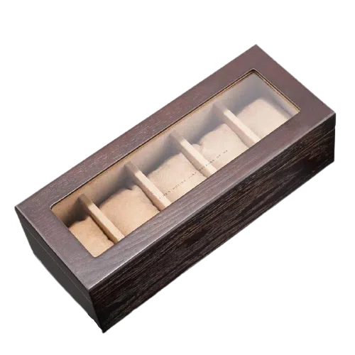BEIGE HOLZ UHRENBOX 5 Uhren