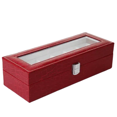 ROTE LEDER UHRENBOX FÜR DAMEN<br/>6 Uhren