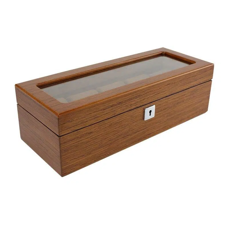 UHRENBOX AUS HOLZ MIT SCHLOSS  5 Uhren