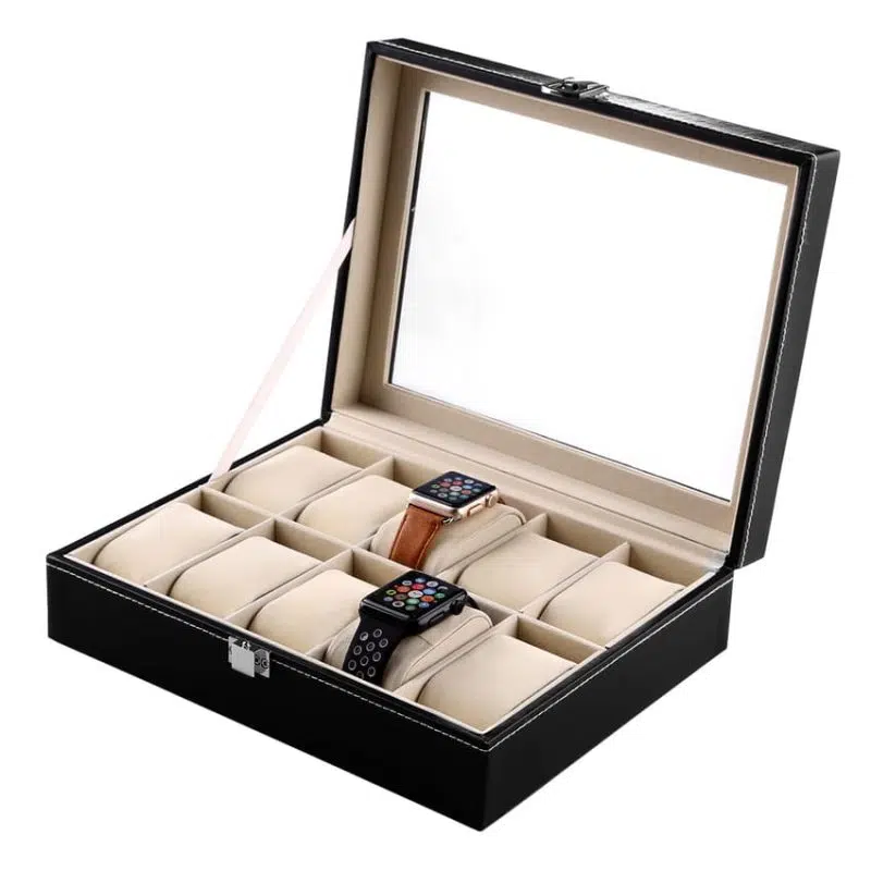 UHRENBOX AUS KUNSTLEDER  10 Uhren
